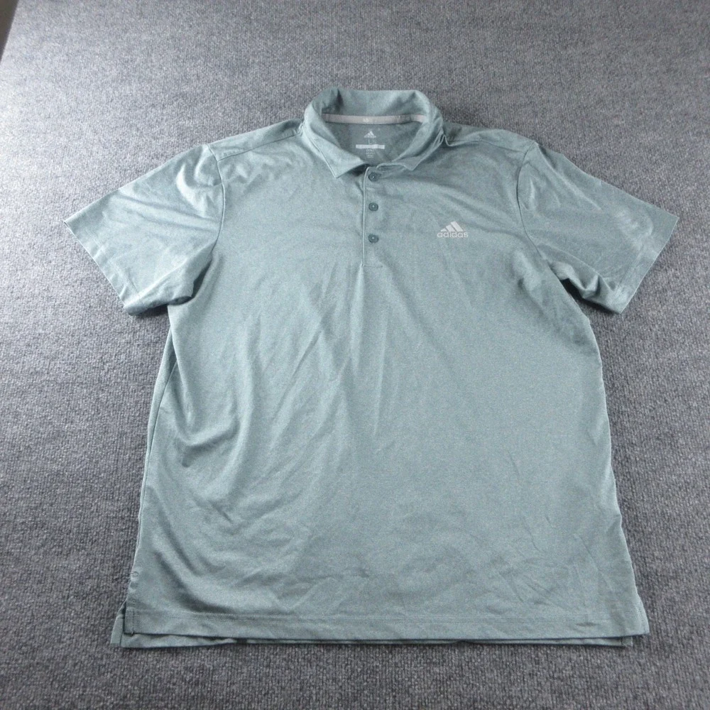 Adidas Polo Shirt Mens L Green Button Up Short Sleeve Golf Performance Casual